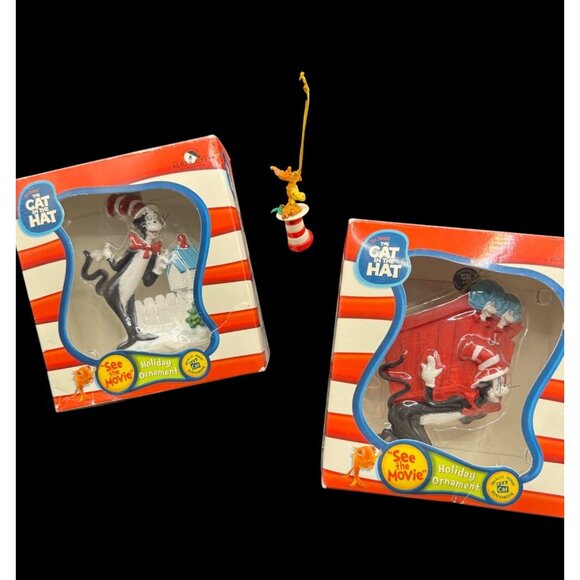 Kurt Adler Dr. Seuss Set of 3 The Cat In The Hat Movie 2003 Holiday Ornaments - Picture 1 of 11